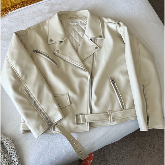 NWT Good American Oversized Faux Leather Moto Jacket- White Womens L/XL - Picture 2 of 5